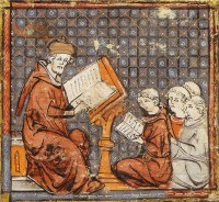 Les aan een middeleeuwse universiteit / Bron: Onbekend, Wikimedia Commons (Publiek domein)